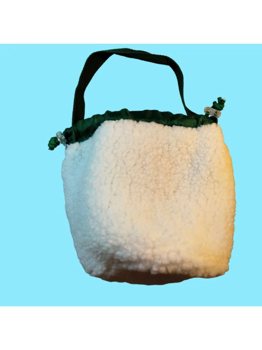 Sherpa Drawstring Tote Bag Christmas Tree Embroidered Fleece Sack Lined